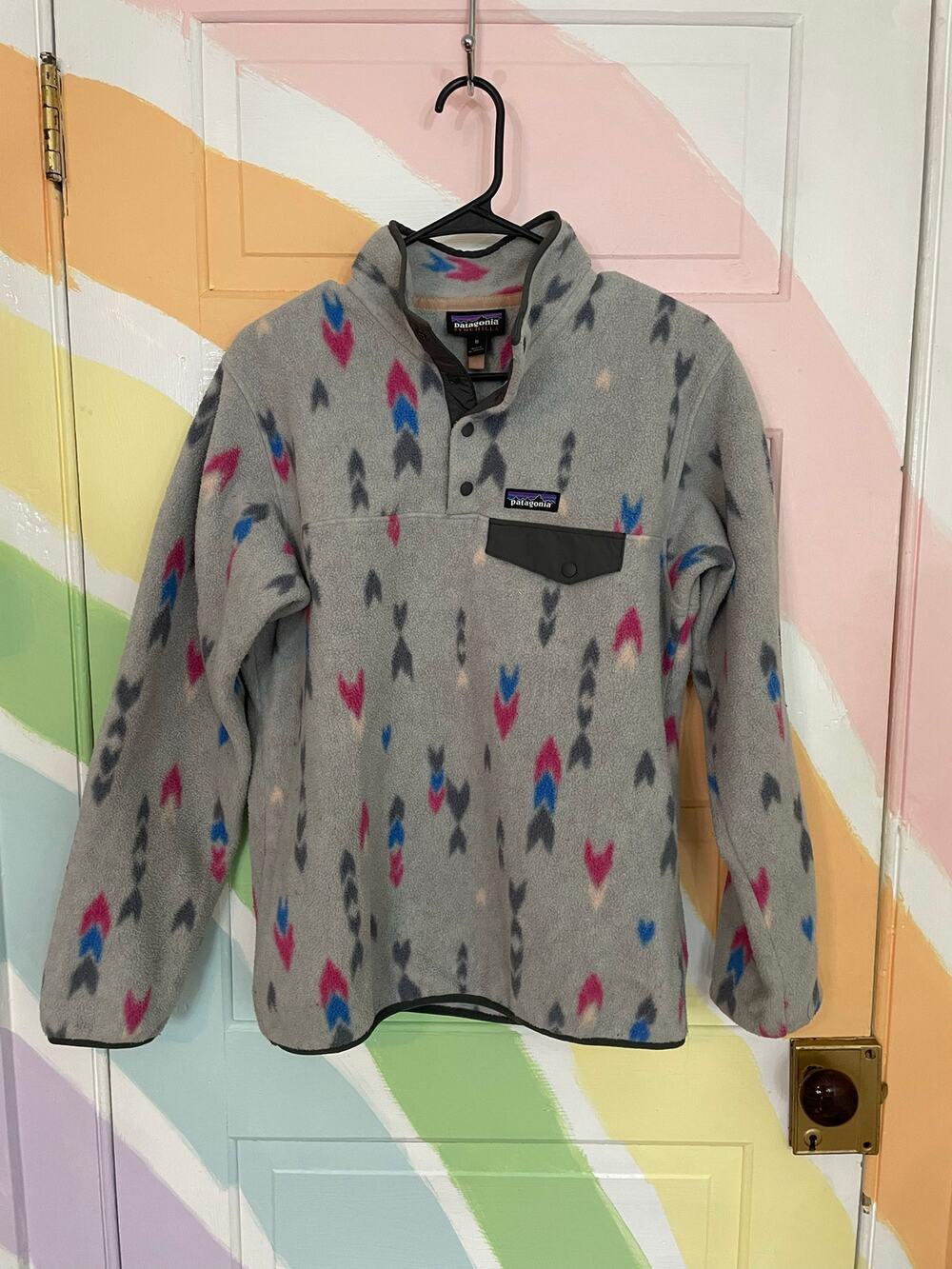 Patagonia Synchilla Snap-T Pullover Fleece Womens M Gray Print Lightweight